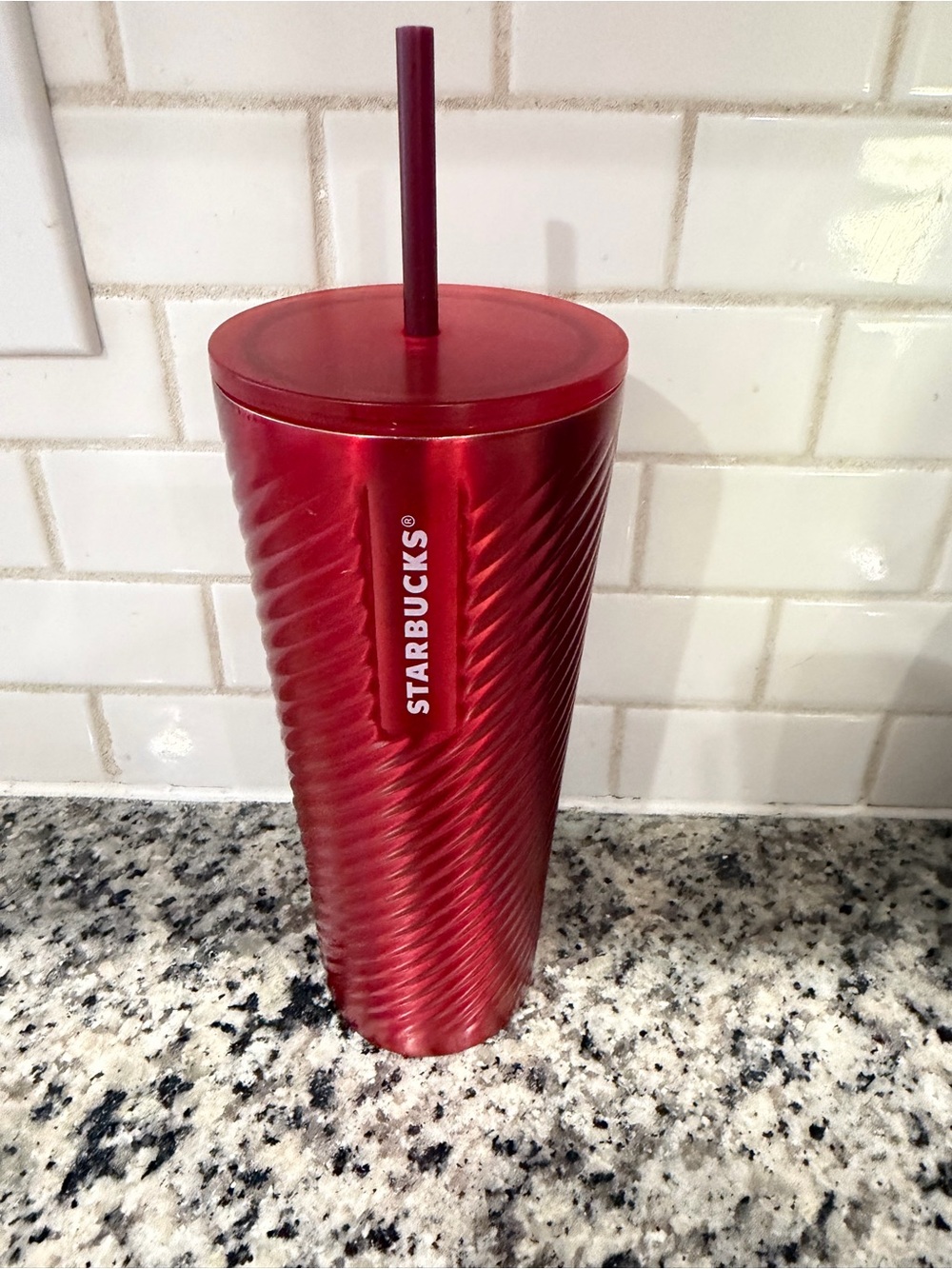 Starbucks Metallic Red Textured Tumbler with Straw
